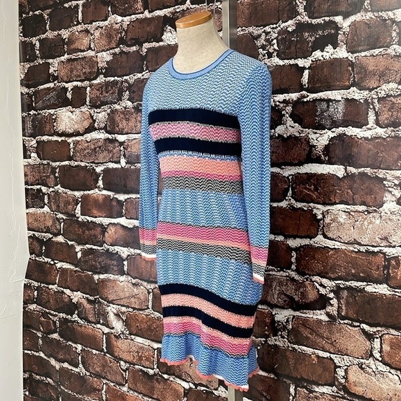 Tanya Taylor Sweater Dress Women's XS Extra Small Blue Striped Long Sleeve Midi - Picture 6 of 16